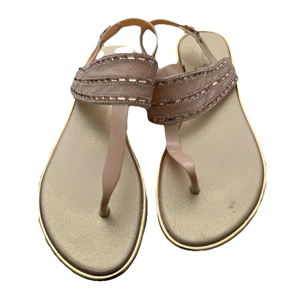Ashley Blue Comfort Gold Tone Rhinestone Sandals s Green Straps Size 10